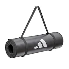 Adidas 10mm NBR Training Mat — Cushioned, Non-slip Yoga & Exercise Mat with Carry Strap. | Black | Black | 183cm (L) x 61cm (W) x 1cm (H)