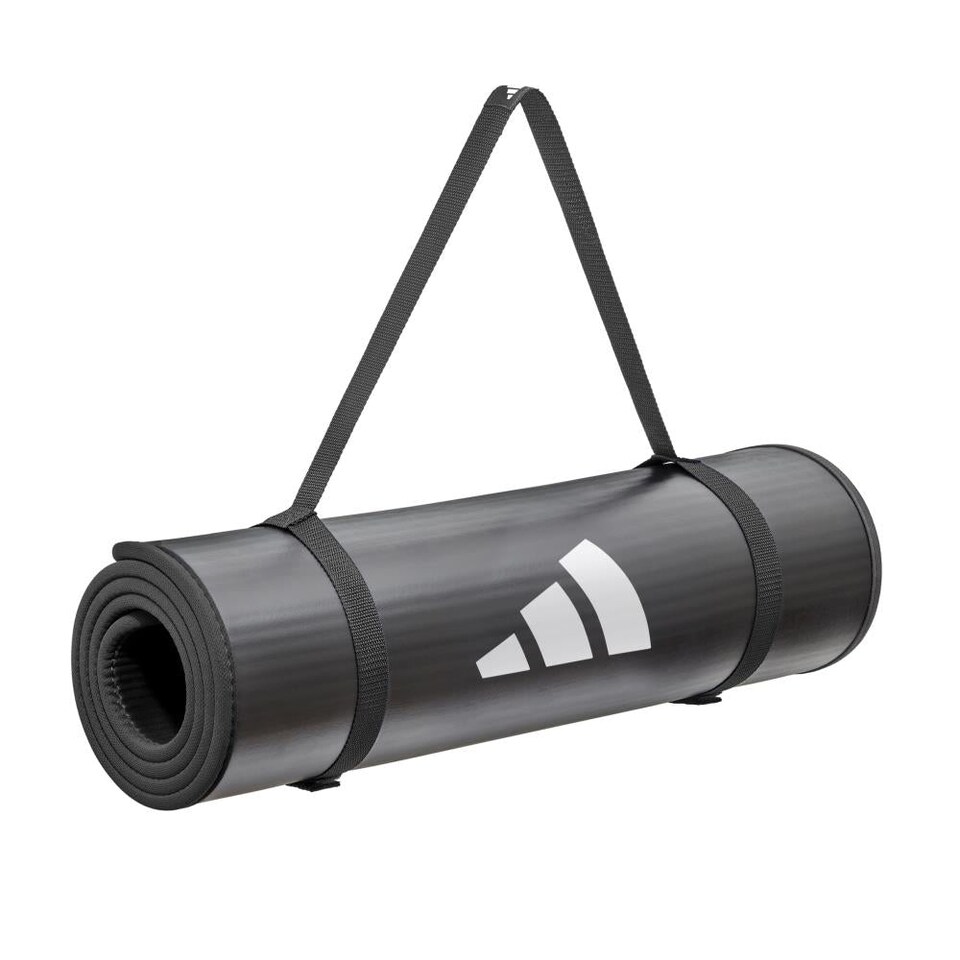 image 1 of Adidas 10mm NBR Training Mat — Cushioned, Non-slip Yoga & Exercise Mat with Carry Strap. | Black | Black | 183cm (L) x 61cm (W) x 1cm (H)