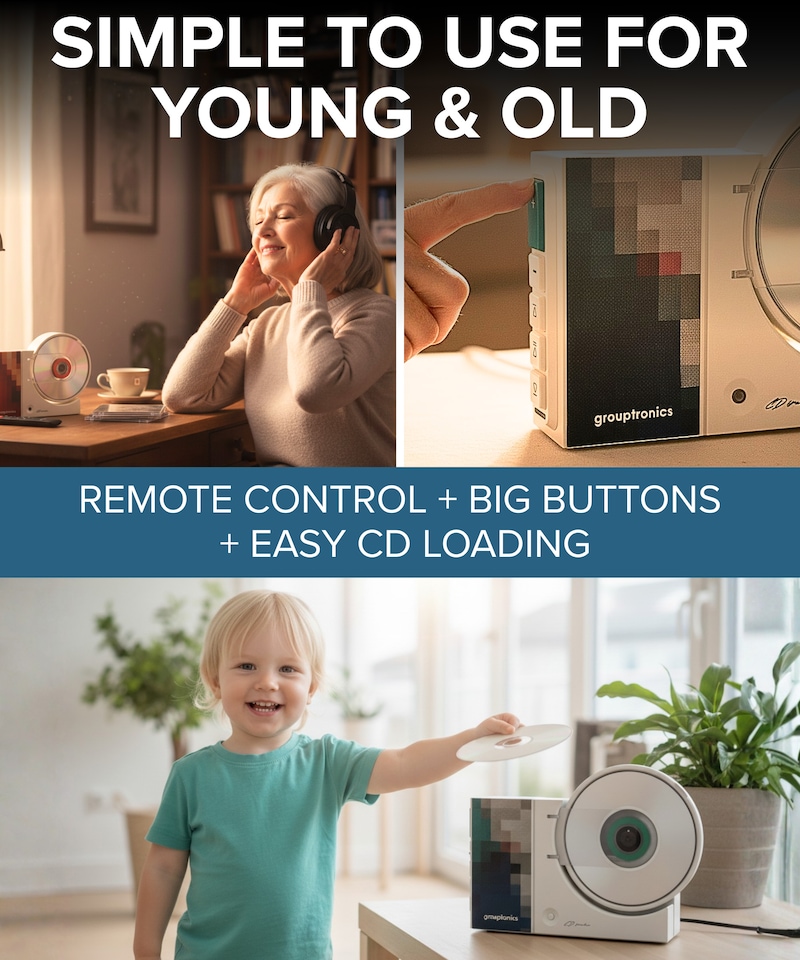 image 1 of Grouptronics GTMC-20 Portable CD Player with Bluetooth and Speakers | Small Rechargeable CD Player for Home, Kids or Elderly | Personal CD Music Player Boombox, CD Walkman