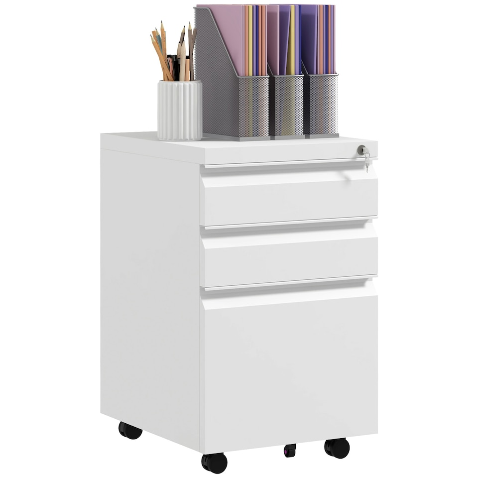 image 1 of Vinsetto Filing Cabinet with Lock and Hanging Bar for Letter A4 Legal, White White