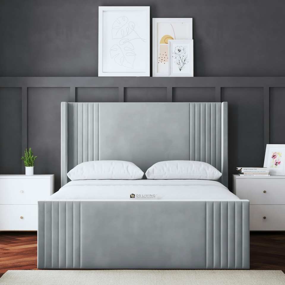 image 1 of Elara Divan Bed with Winged Panel Headboard - Silver - King / 5ft