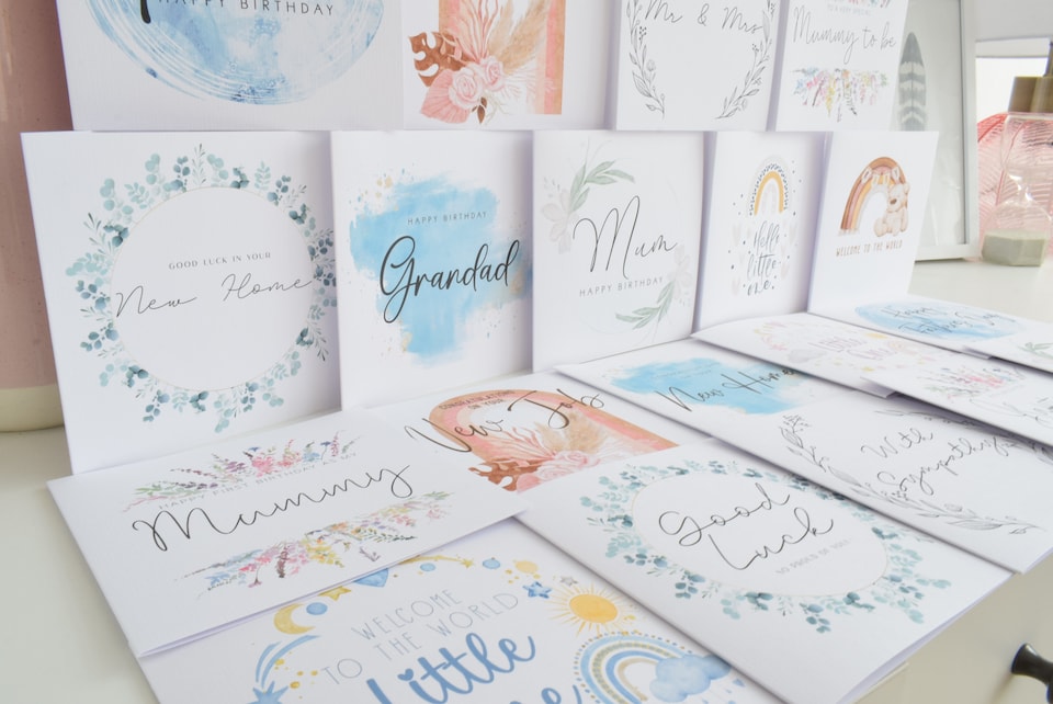 image 1 of Happy Birthday Fiance Greeting Card. Minimal Script Watercolour Elegant Luxury
