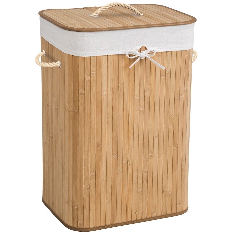 image 1 of Laundry Basket - washing hamper with lid, removable laundry bag, 2 handles | Brown | beige | 72 L | 1