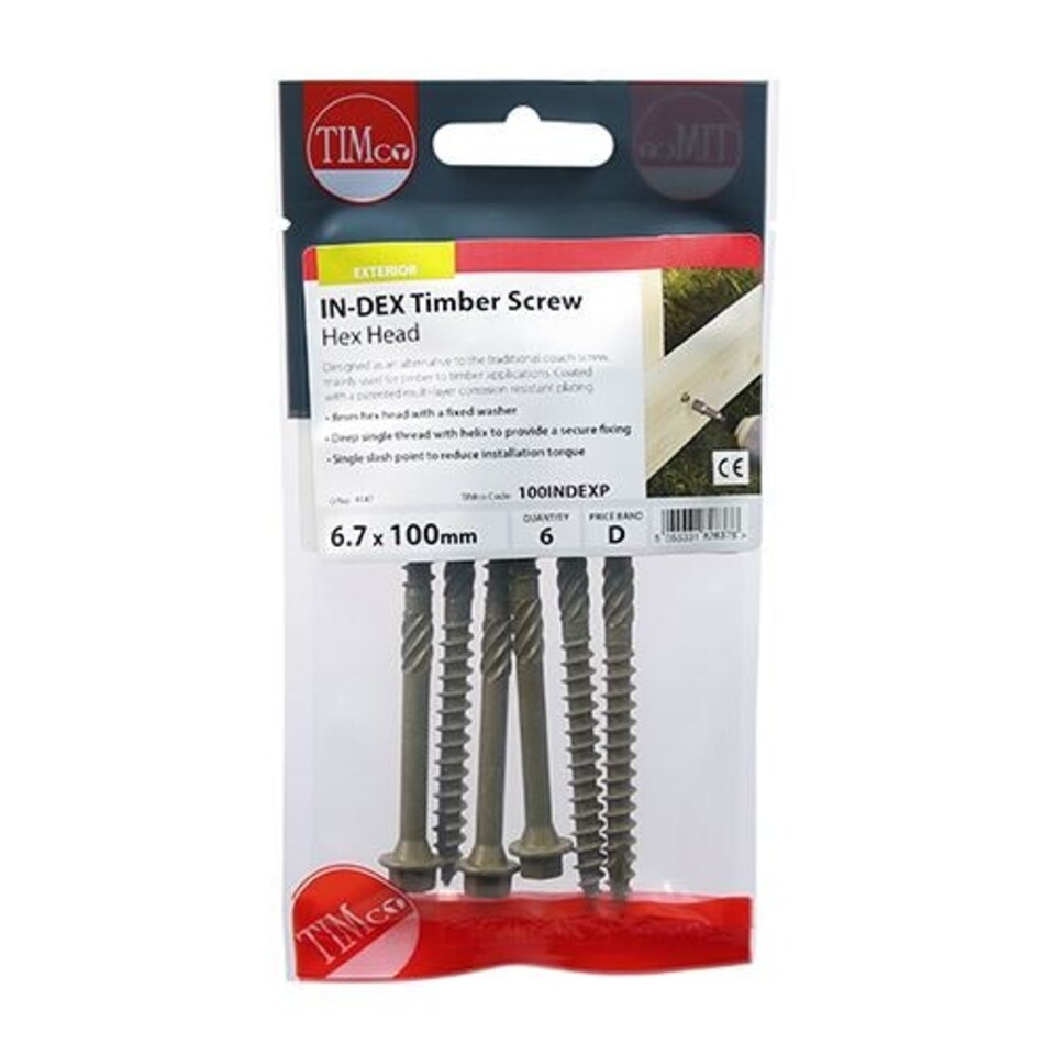 image 1 of Timco - Timber Screws - Hex Head - Exterior - Green (Size 6.7 x 100 - 6 Pieces)