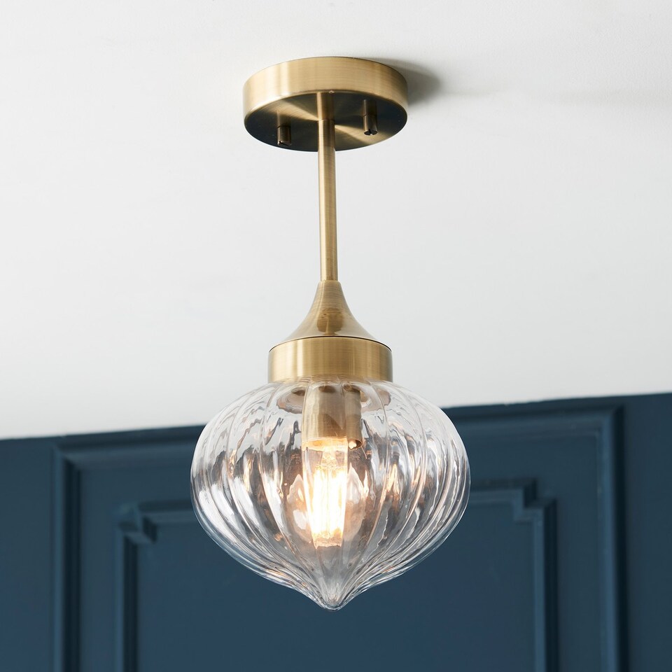 image 1 of Addington Classic Semi Flush Light Polished Nickel, Clear Ribbed Glass Shade