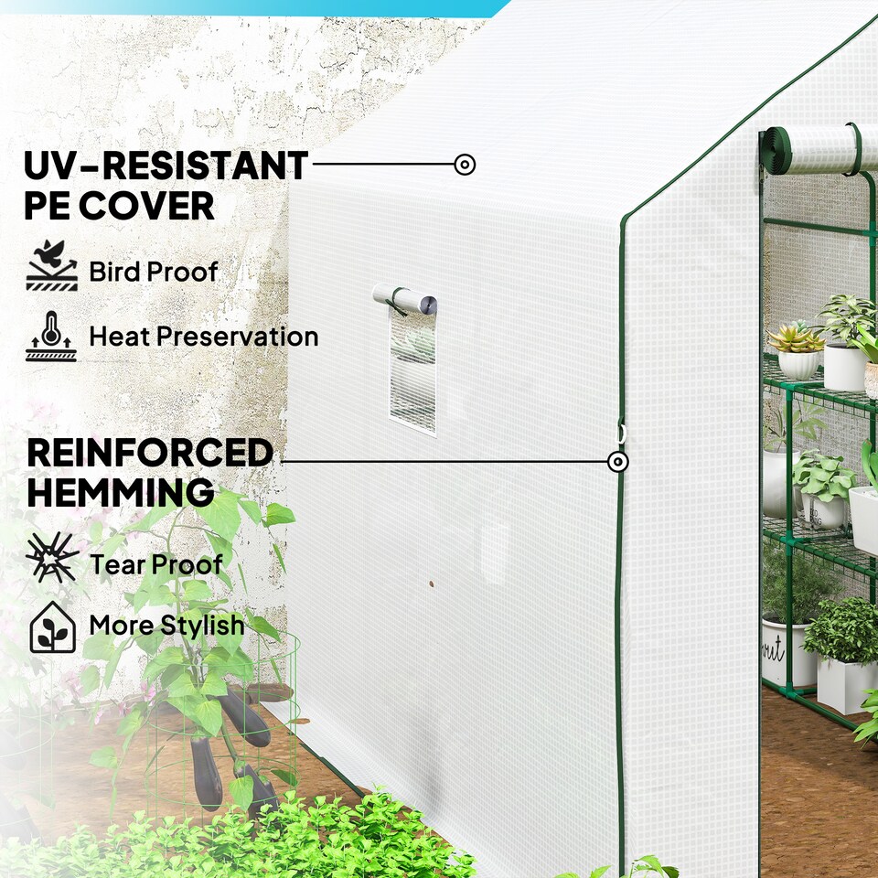 image 1 of Outsunny Walk-in Outdoor Green House with Door and Mesh Windows, White