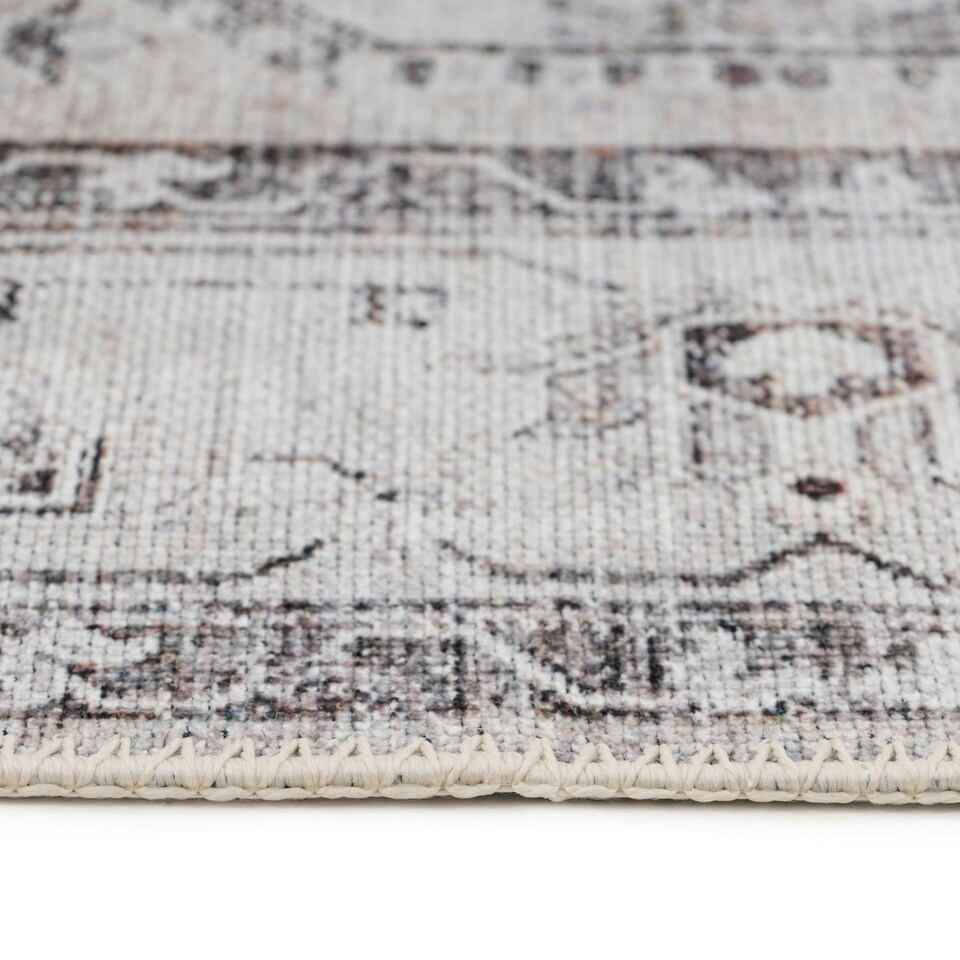 image 1 of KUKOON Greige Vintage Medallion Non Slip Washable Low Pile Runner Rug 80cm x 300cm