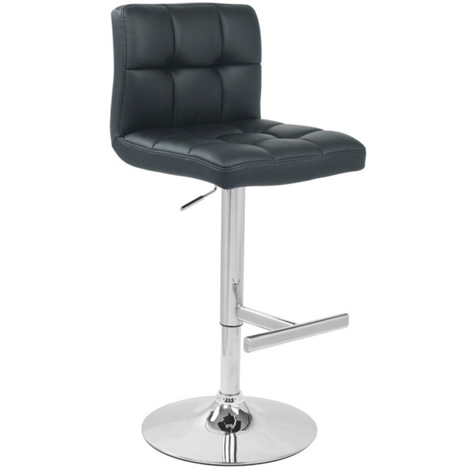 Azagi Chrome Real Leather Bar Stool - Black Black