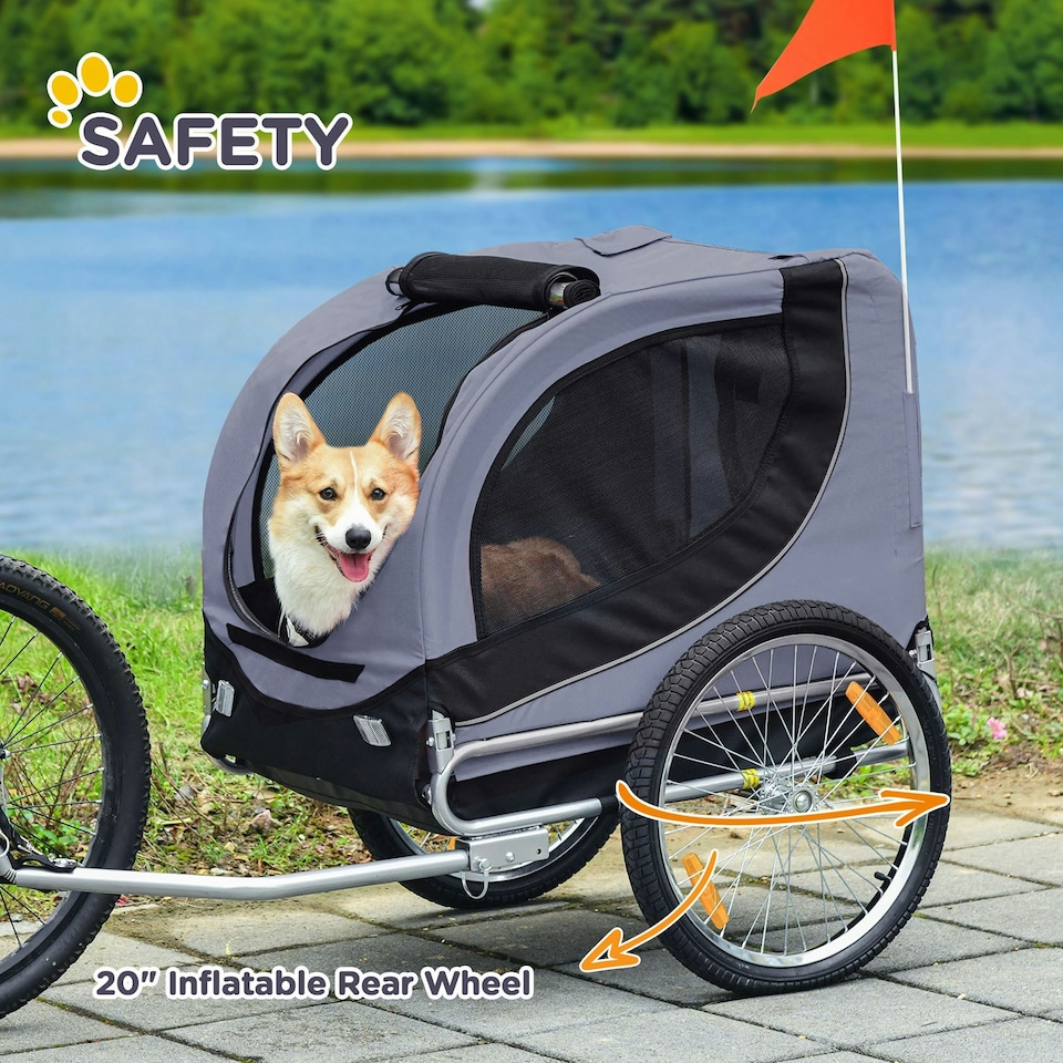 image 1 of PawHut Pet Bicycle Trailer Steel Dog Bike Carrier Water Resistant Travel Grey