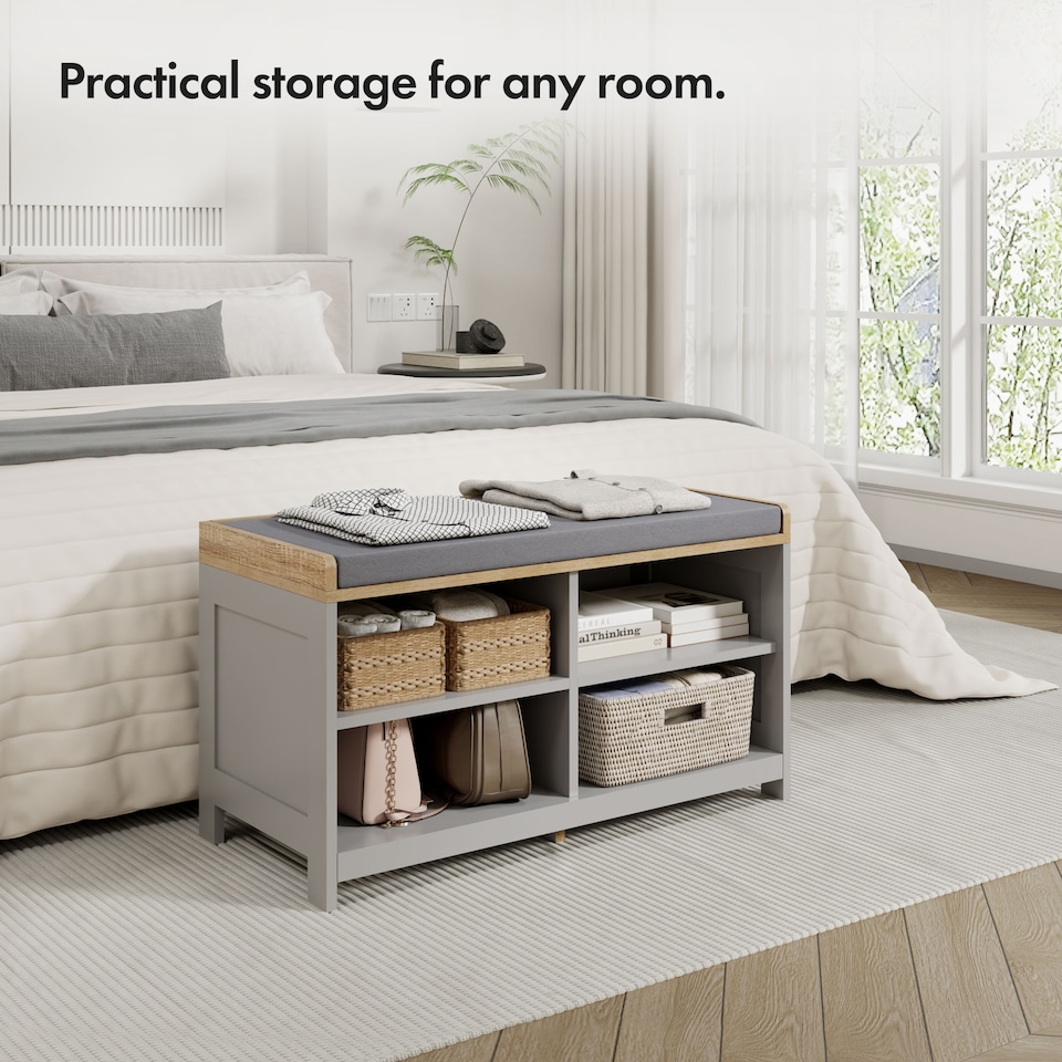 image 1 of VonHaus Grey Hallway Shoe Storage Bench with Seat | Grey | 1