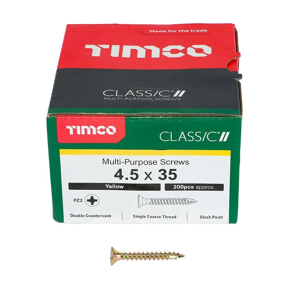 image 1 of Timco - Classic Multi-Purpose Screws - PZ - Double Countersunk - Yellow (Size 4.5 x 35 - 200 Pieces)