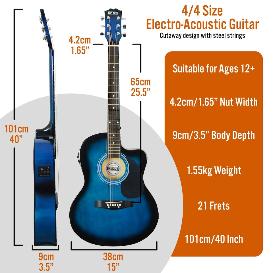 image 1 of 3rd Avenue Full Size Cutaway Electro Acoustic Guitar Pack Brown