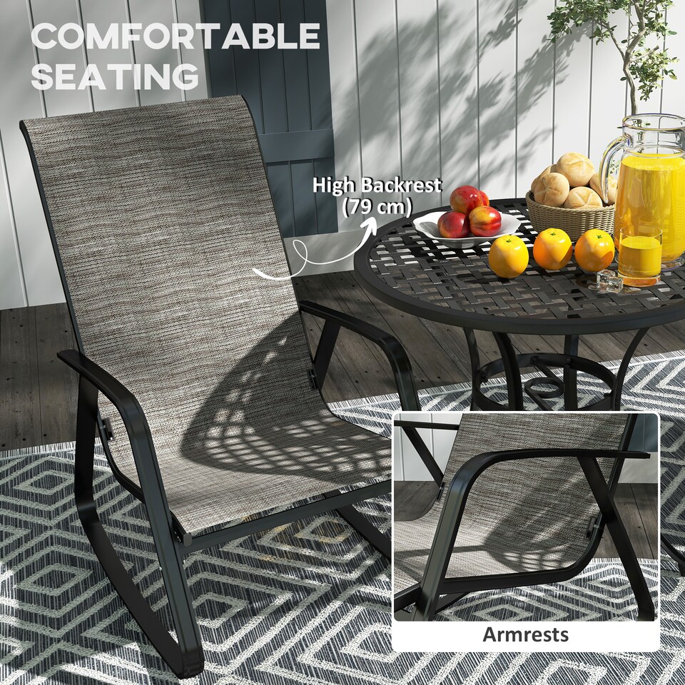 image 1 of Outsunny Garden Rocking Chair, Ergonomic Outdoor Rocking Chair with Armrests, High Backrest, Steel Frame Relaxing Rocker Armchair Seat for Patio, Balcony, Porch, Light Brown | Brown | Brown