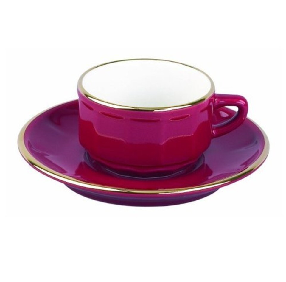 Espresso Cup and Saucer: 1 x 100ml Apilco Bistro Moka Cup and Saucer, Red with Gold Band