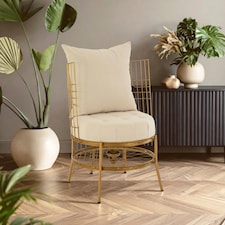 Luxurious Gold Finish Chair With Cushion, Fabric Upholstered Arm Chair For Bedroom, Stylish Armchair Gold