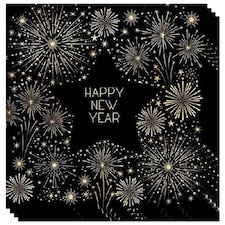 Golden Happy New Year Premium Decoupage Luncheon Napkins 3 Ply 33cm - Pack of 20