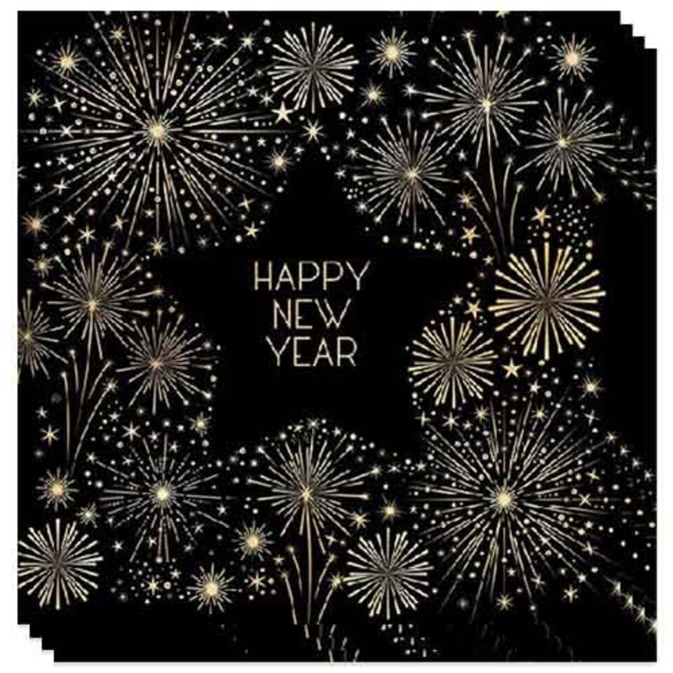 Golden Happy New Year Premium Decoupage Luncheon Napkins 3 Ply 33cm - Pack of 20