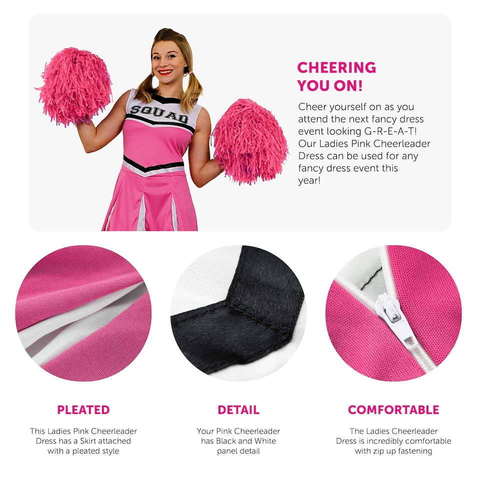 image 1 of Pink Cheerleader Fancy Dress Costume | Pink | M