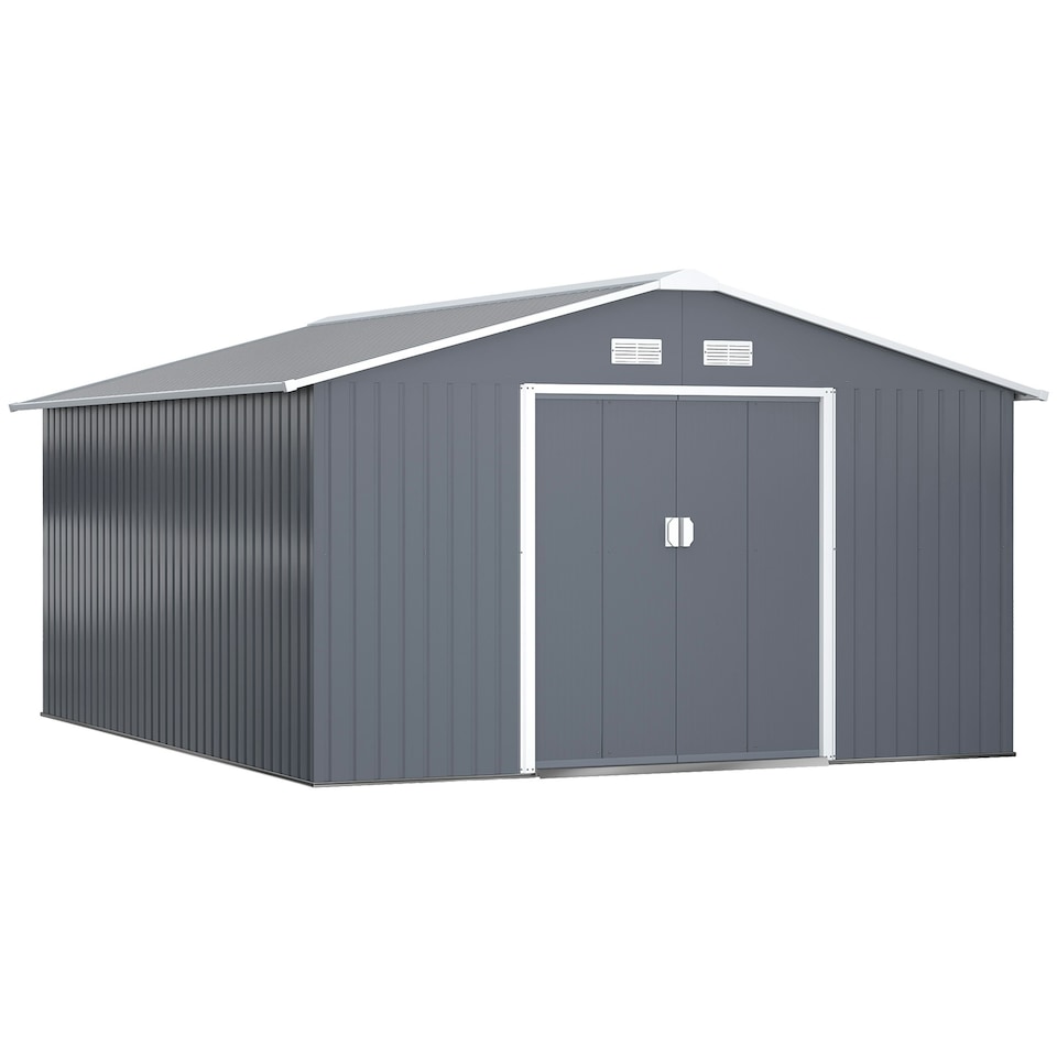 image 1 of Outsunny 13 x 11ft Garden Shed Storage with Foundation Kit, Grey