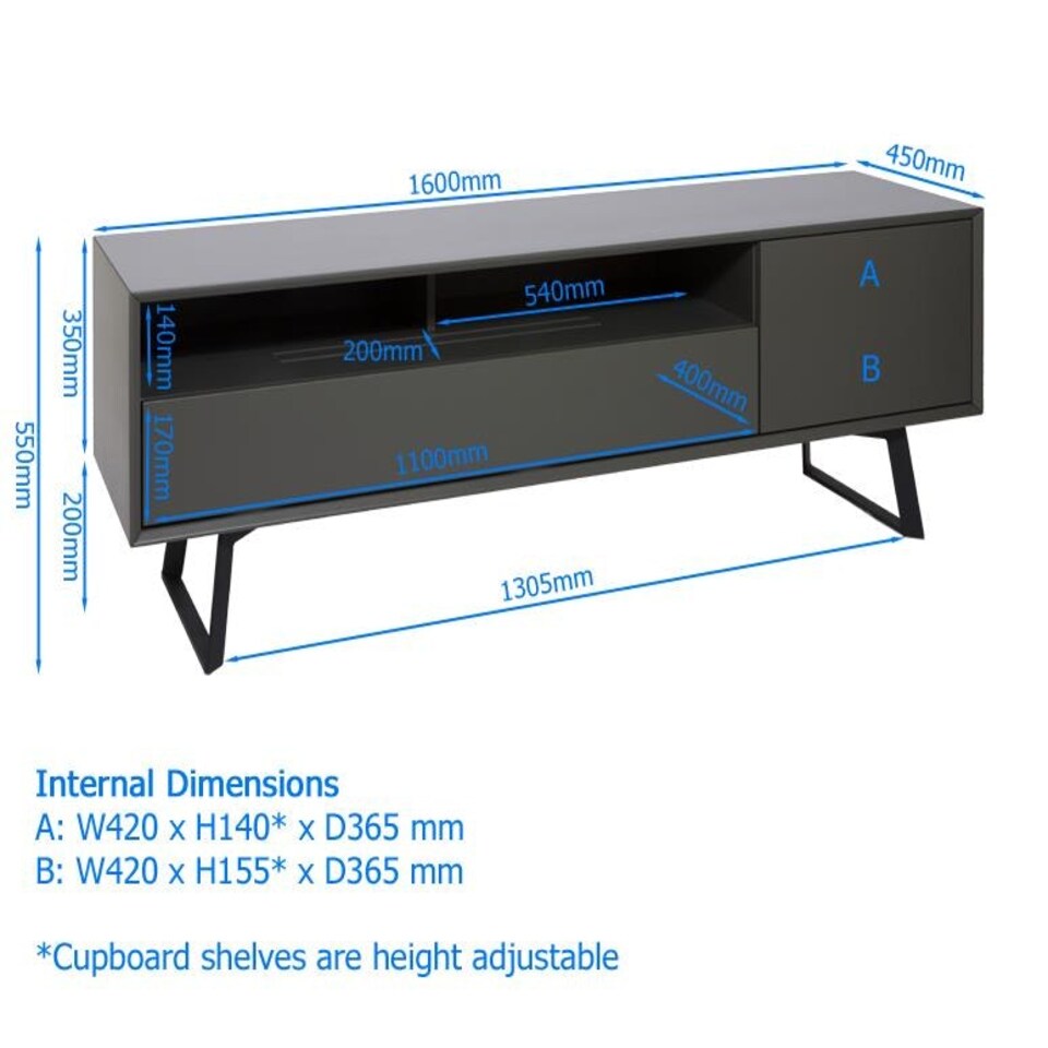 image 1 of Carbon TV-Stand with 1 Flap and 1 Door Grey Black | Black and Grey