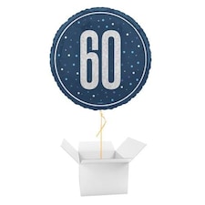 Navy Blue Glitz Age 60 Holographic Round Foil Helium Balloon - Inflated Balloon in a Box