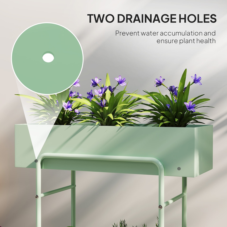 image 1 of Outsunny 2 Tier Plant Stand, Metal Plant Rack with Drain Holes, Green | Green | Green
