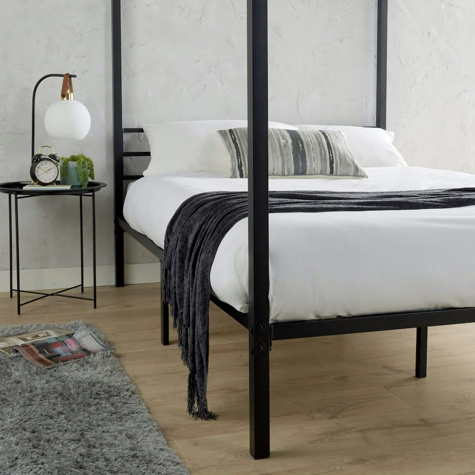 image 1 of King 4 Poster Black Metal Canopy Bed Frame Home Modern Bedroom Furniture