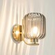 image 1 of ValueLights Amelie Gold Stem Single Ribbed Glass Lamp Wall Light with LED Bulbs