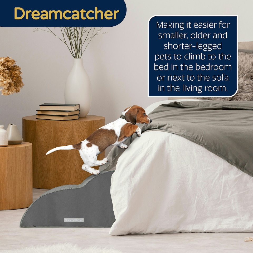image 1 of Dreamcatcher 2 Step Dog Stairs for Bed 55x40x30cm, High Density Foam Ramp | Grey | Grey | 2 | 1