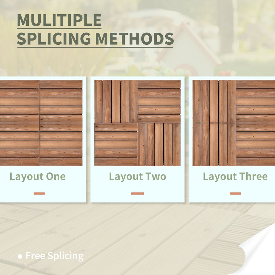 image 1 of Outsunny 27pc Floor Tiles Interlocking Solid Wood DIY Deck Tiles Outdoor Brown