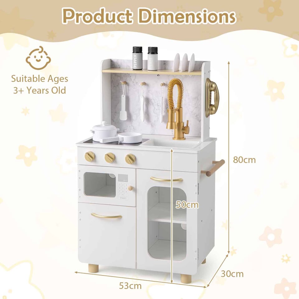 image 1 of COSTWAY Kids Kitchen Set Wooden Pretend Play Kitchen with Stoves & Sink-White