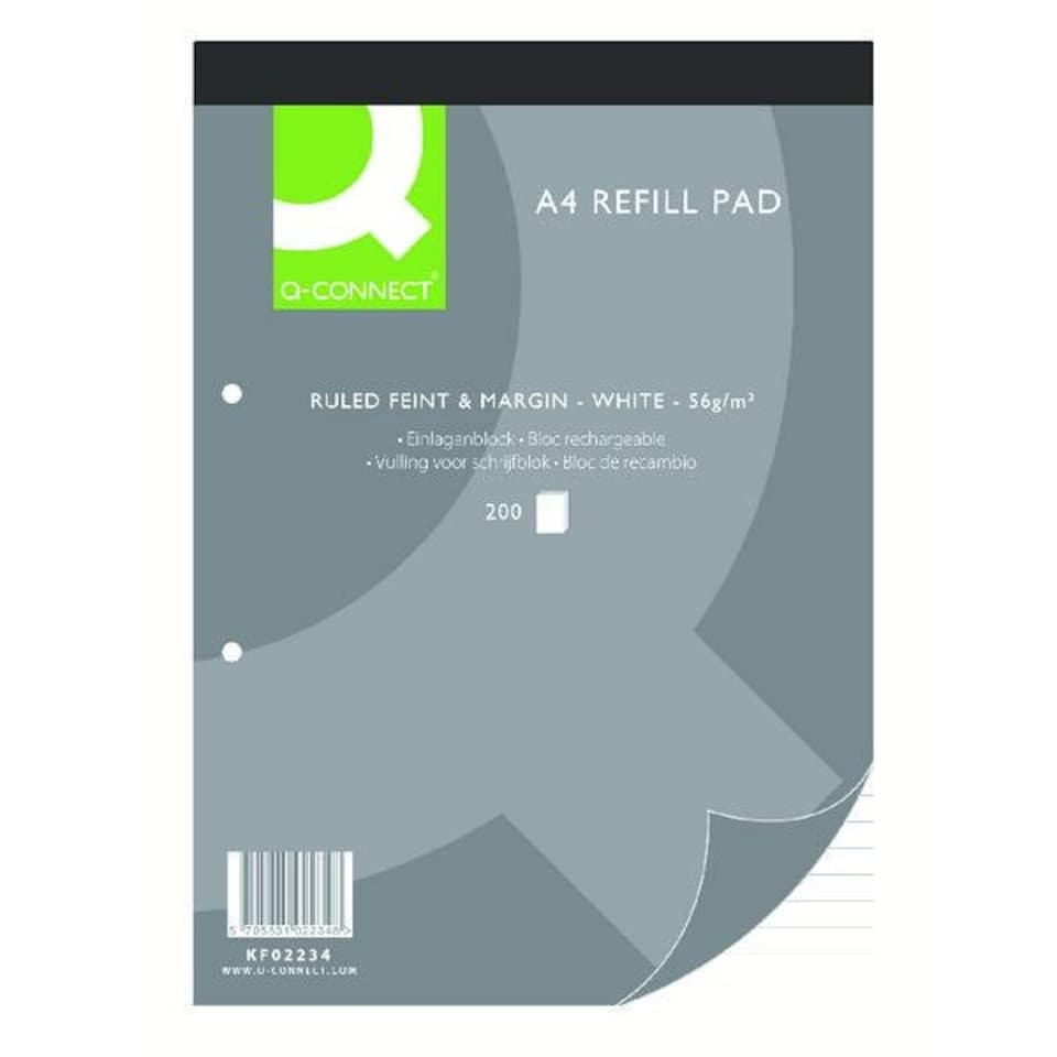 Q-Connect Feint Ruled Margin Headbound Refill Pad 200 Pages A4 (Pack of 5)