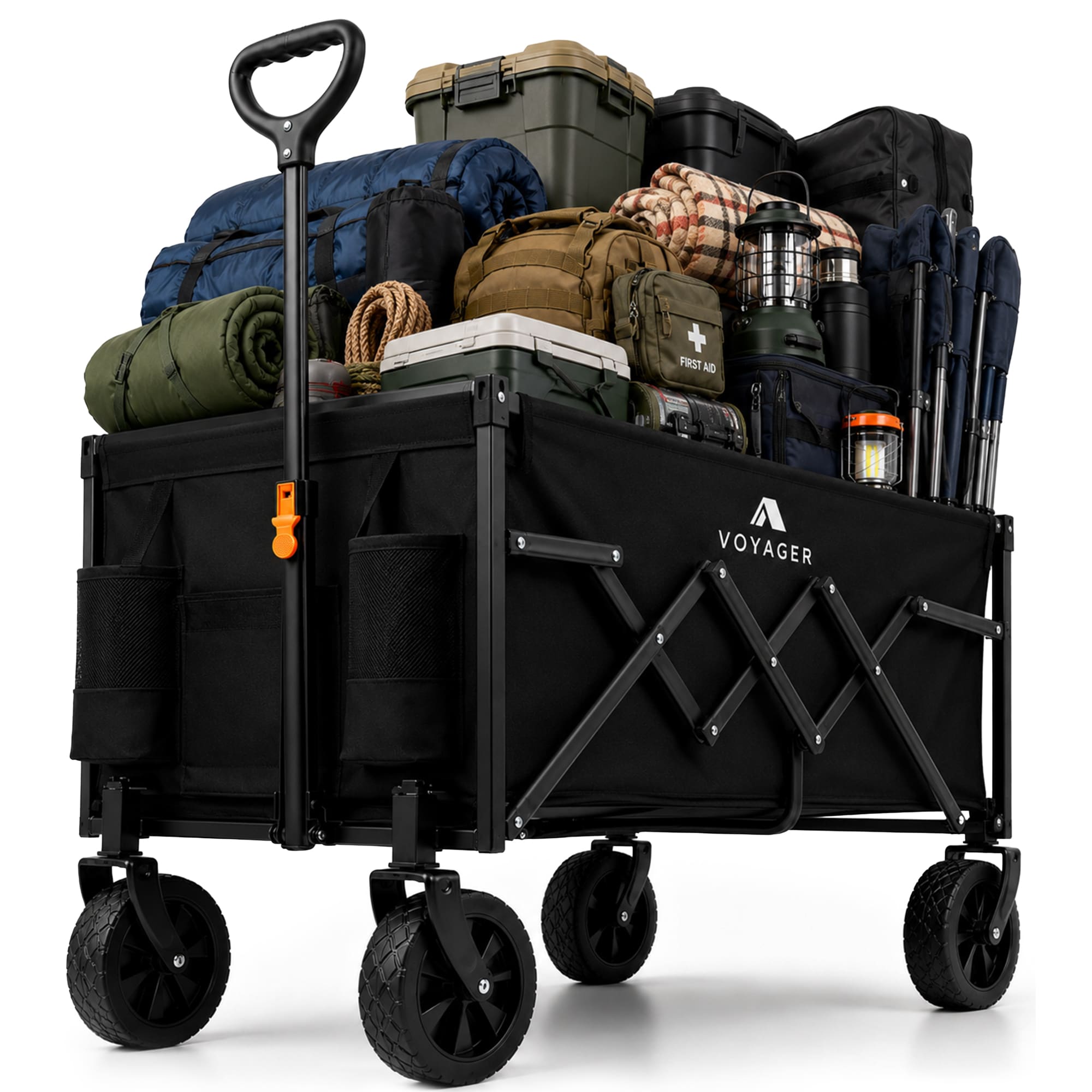 Voyager 120L Lightweight Camping Wagon, Folding Utility Trolley in Black