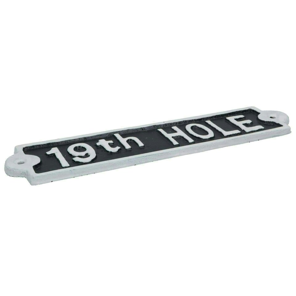 image 1 of 19th Hole Cast Iron Sign Plaque Wall Door Fence Post House Garden Yard Bar Pub