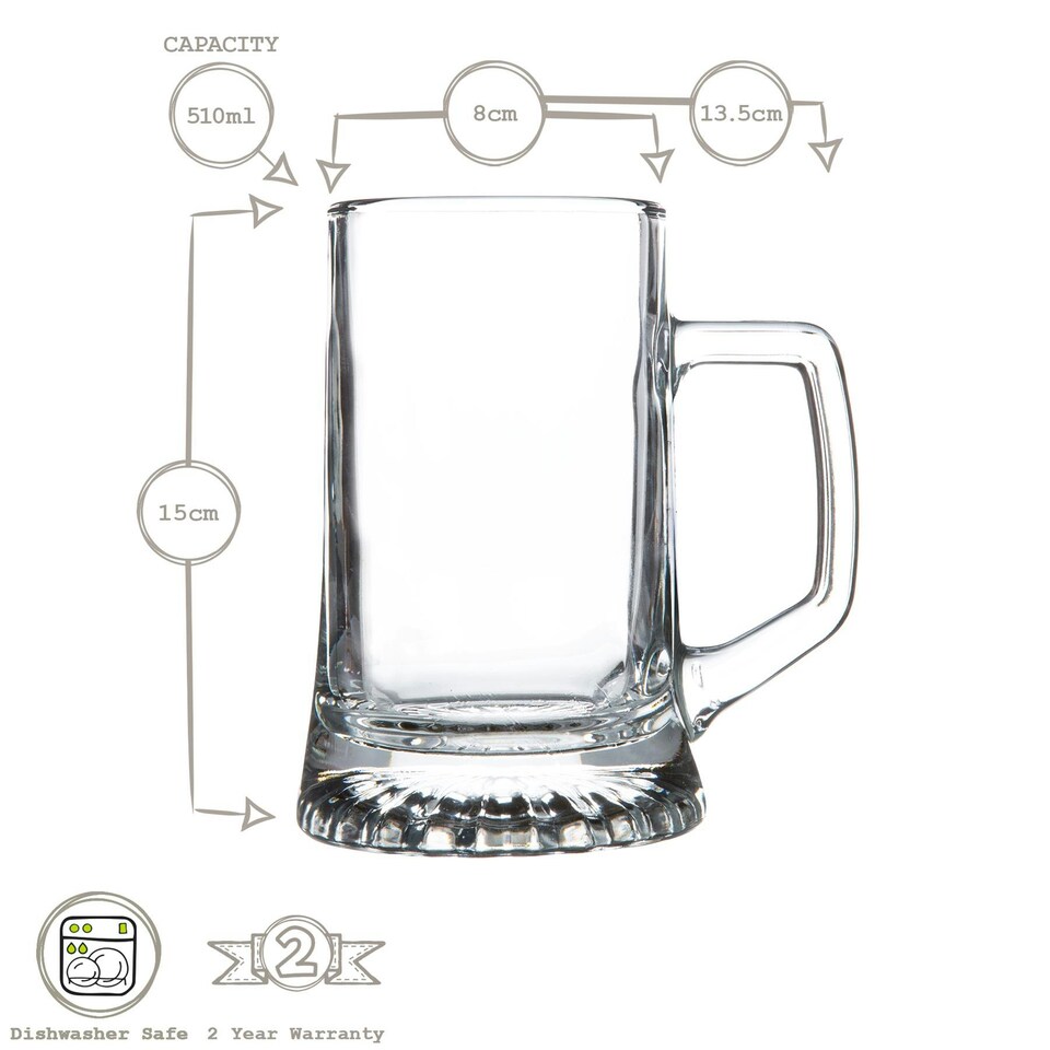 image 1 of Bormioli Rocco Stern Tankard Glass Beer Mugs - 510ml - Pack of 6
