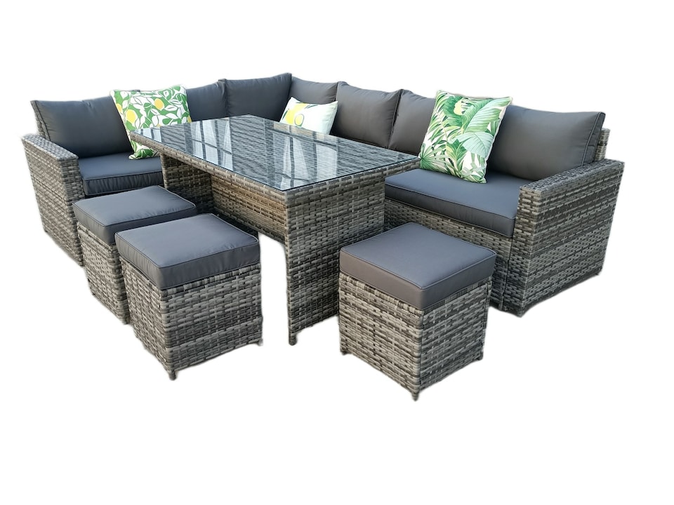 image 1 of The Tarporley Grey 9 Seat Corner Rattan Dining Set - Fixed Table