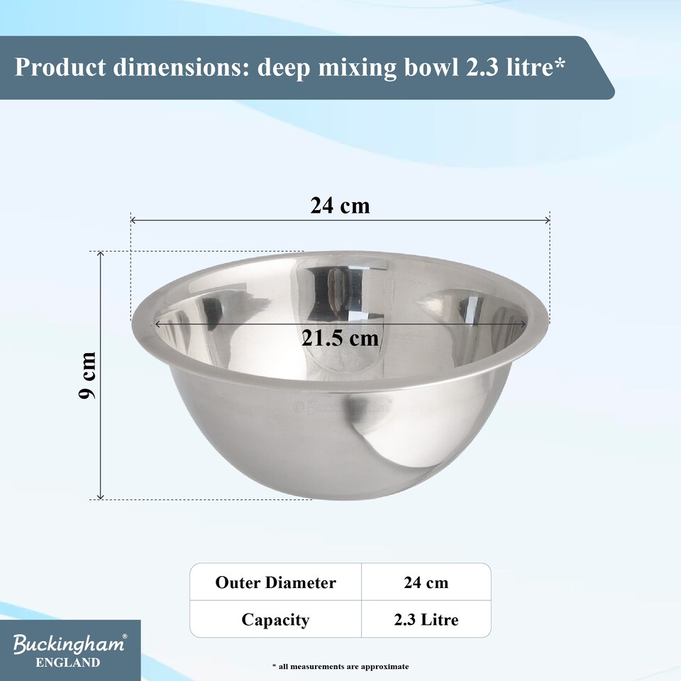 image 1 of Buckingham Premium Stainless Steel Deep Salad Mixing Bowl 24 cm , 2.3 Litre