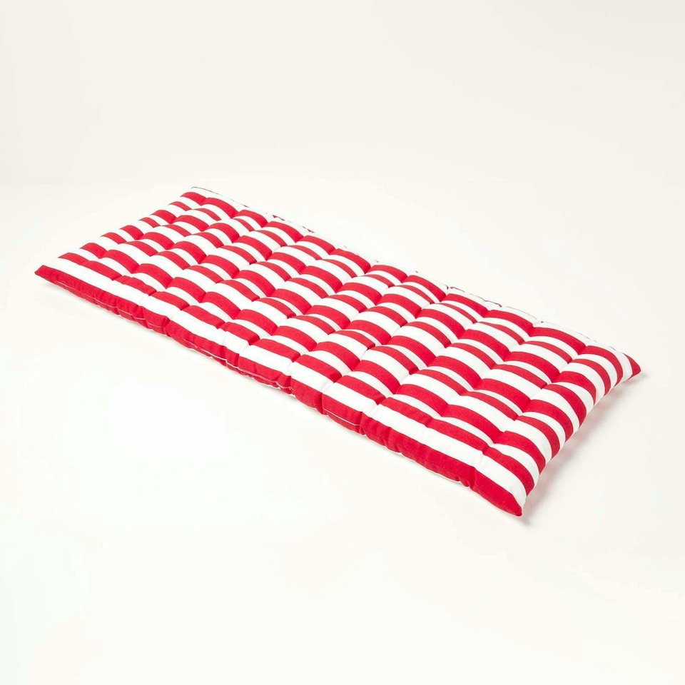 image 1 of Homescapes Garden Bench Cushion Luxury 2 Seater Cotton Stripe Indoor Outdoor Seat Pad | Red | 108 x 42 cm | 1
