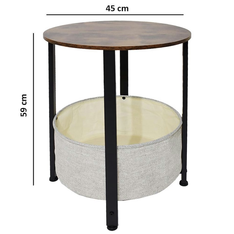image 1 of Industrial Design Side Table With Cream Fabric Storage Base N/A