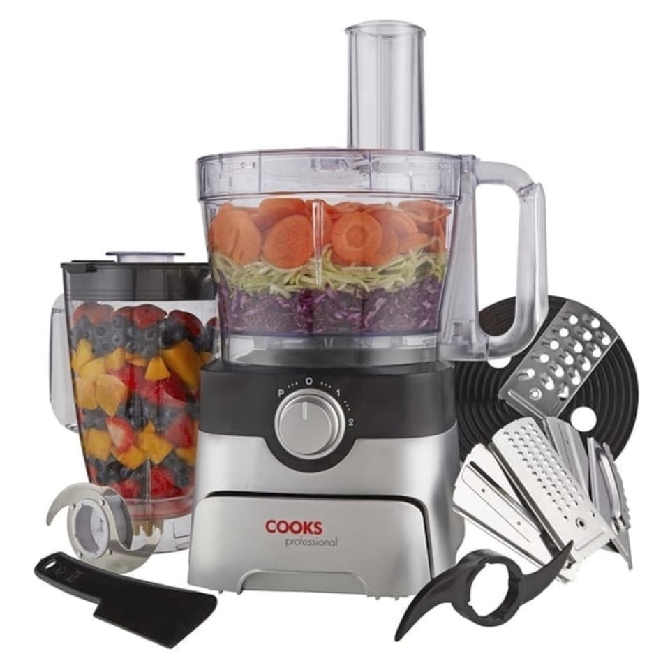 image 1 of Cooks Professional Food Processor | 1000W | 7 Different Blades | Mixing Bowl and Blending Jug | Black and Silver