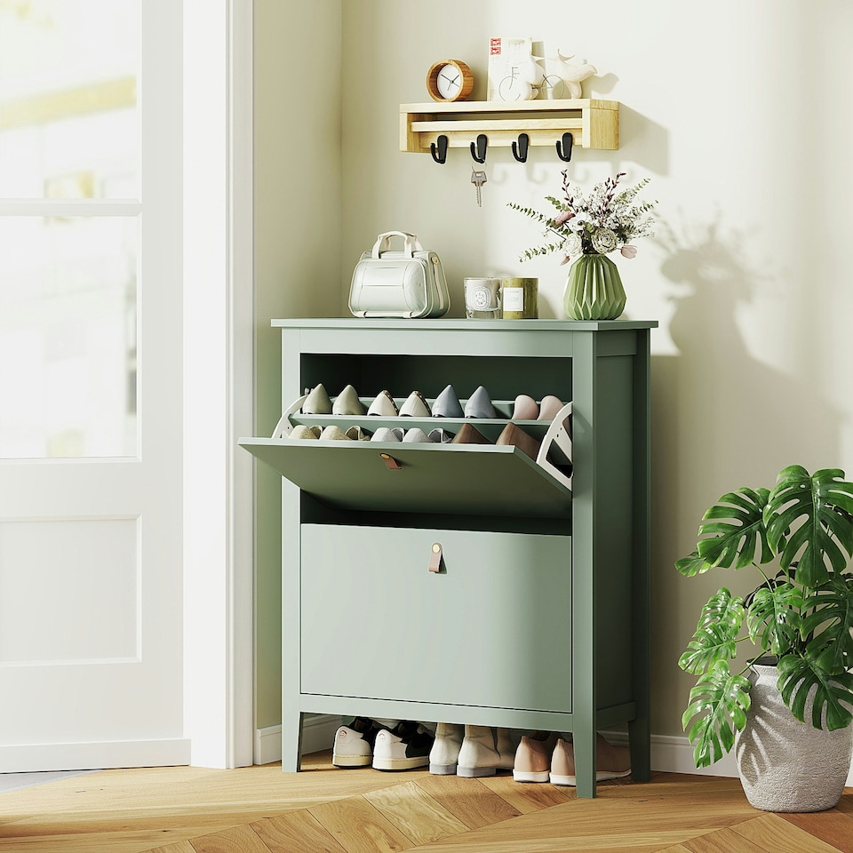 image 1 of HOMCOM 2 Drawer Shoe Cabinet with Flip Doors for Hallway, Entryway White | 80 x 24 x 95.5 cm