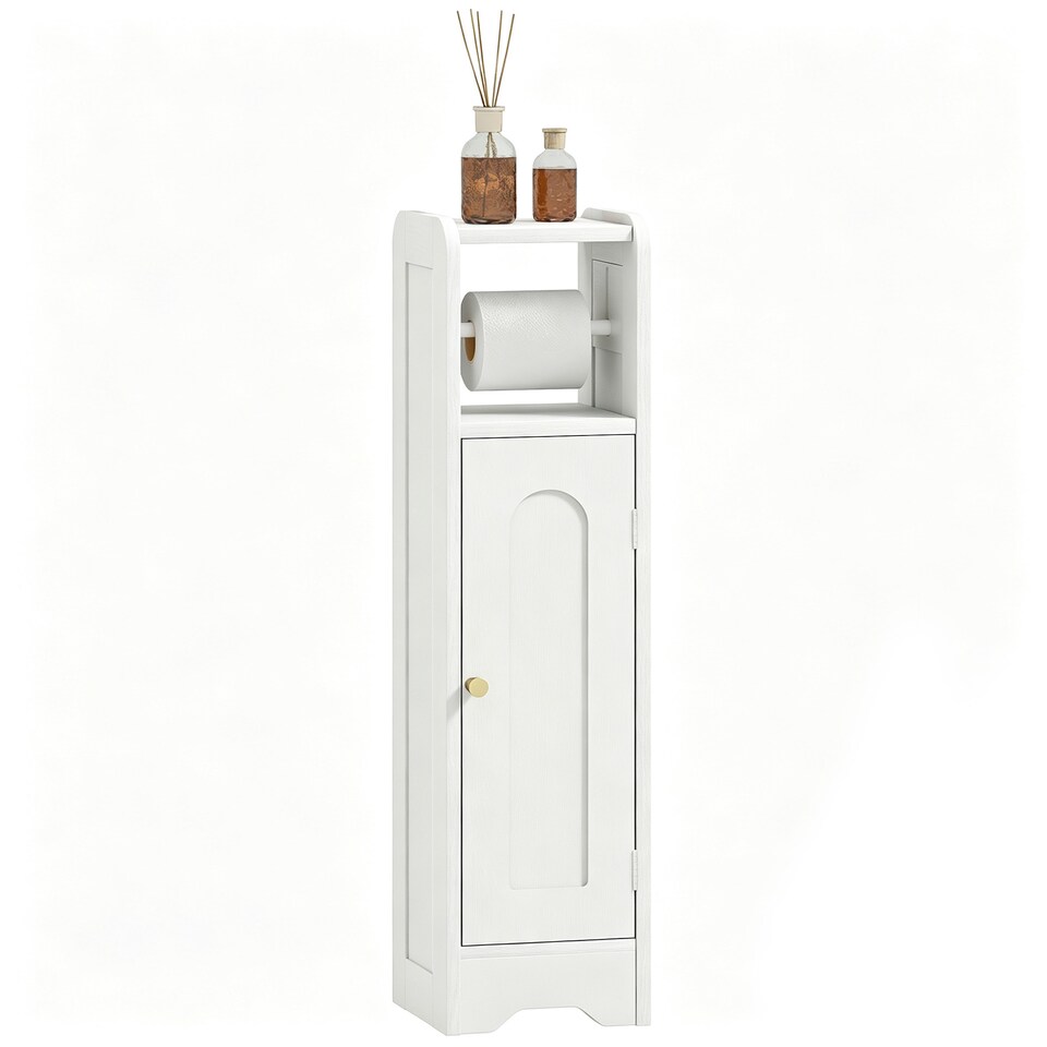 image 1 of HOMCOM Toilet Roll Holder Slim Bathroom Cabinet with Adjustable Shelf White