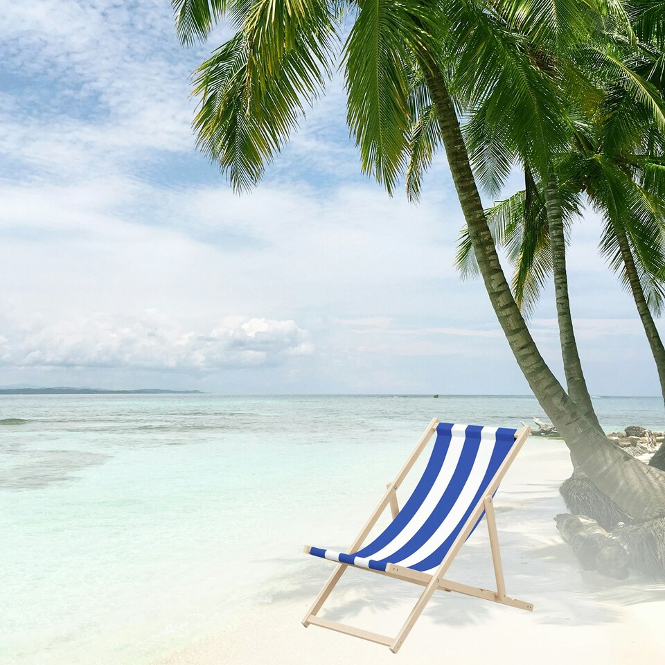 image 1 of Wooden Folding Deck Chair for Garden, Beach, or Patio | Blue