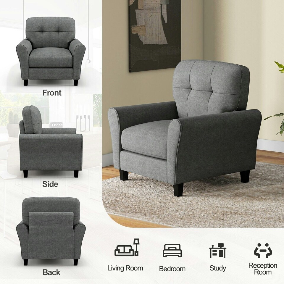 image 1 of COSTWAY Tufted Upholstered Living Room Sofa Reading Armchair Grey