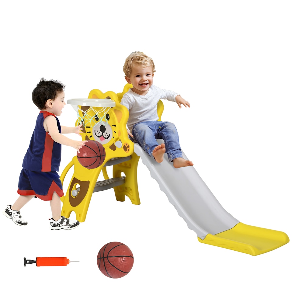 image 1 of AIYAPLAY 3 in 1 Kids Slide for Indoor Use with Basketball Hoop for 18-36 Months