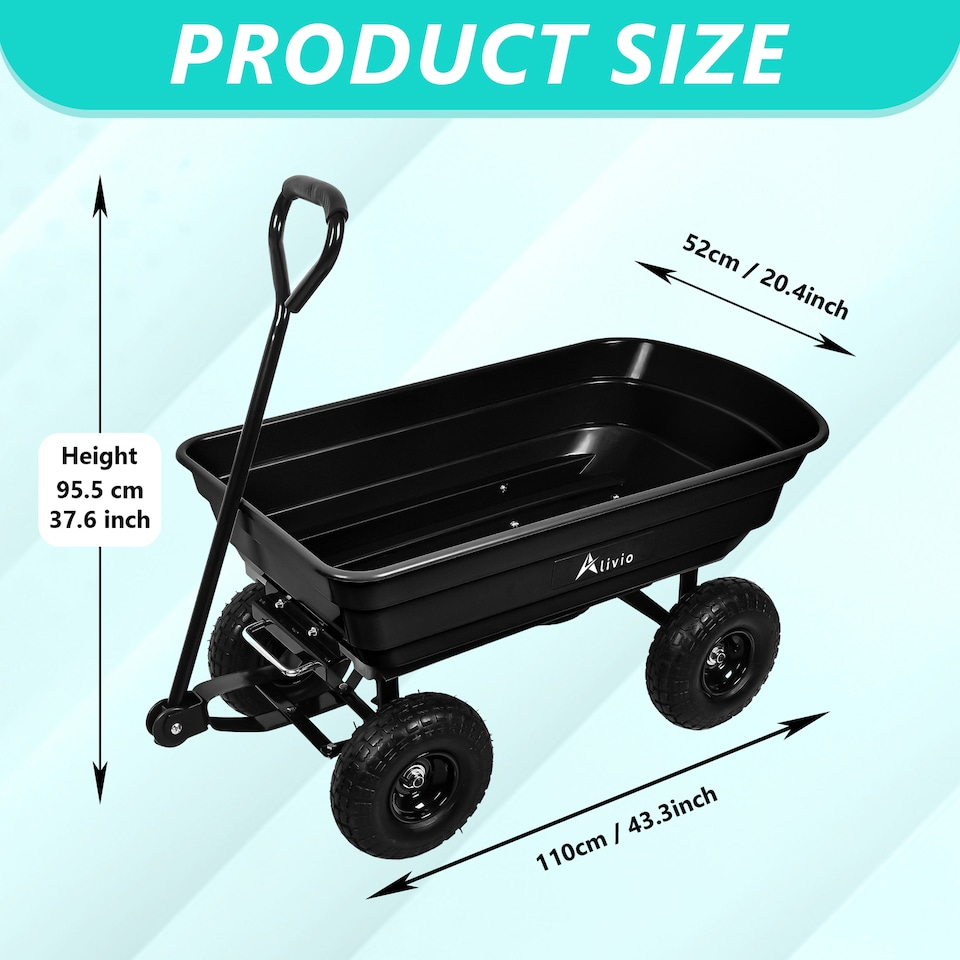 image 1 of Alivio Heavy Duty Wheelbarrow Cart 75L, Garden Tipping Trolley with 10 Inch Pneumatic Wheels, 250kg Capacityn & Swivel Handle
