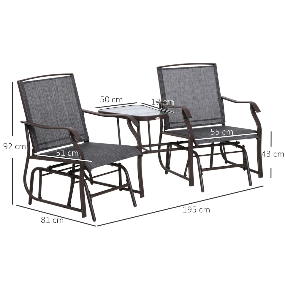 image 1 of Outsunny Double Glider Companion Rocking Garden Chairs Loveseat Grey and Brown