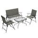 image 1 of Outsunny Outdoor 4 Pieces Patio Furniture Set with Breathable Mesh Fabric Seat & Backrest, Garden Set with Two Foldable Armchairs, a Loveseat & Glass Top Table, Mixed Brown