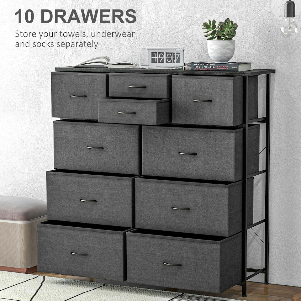 image 1 of HOMCOM Bedroom Chest of Drawers Fabric Dresser w/ Foldable Drawers Black