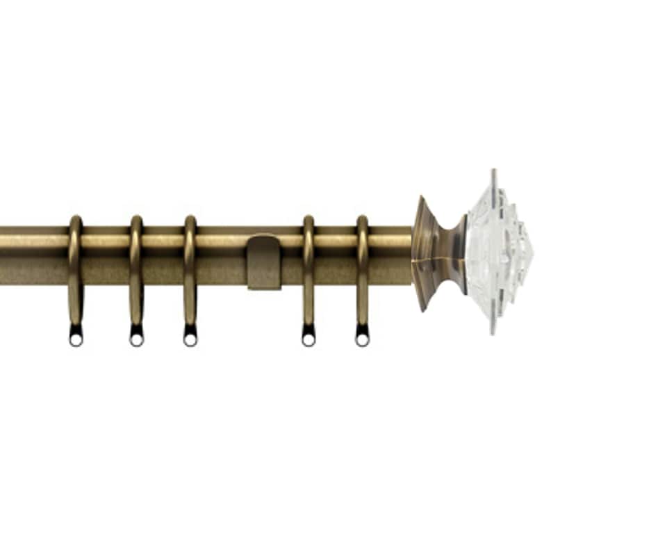 image 1 of 35mm Fixed Length Metal Curtain Pole Set Antique Brass Luxe Aztec Finial 110cm | Bronze | Bronze